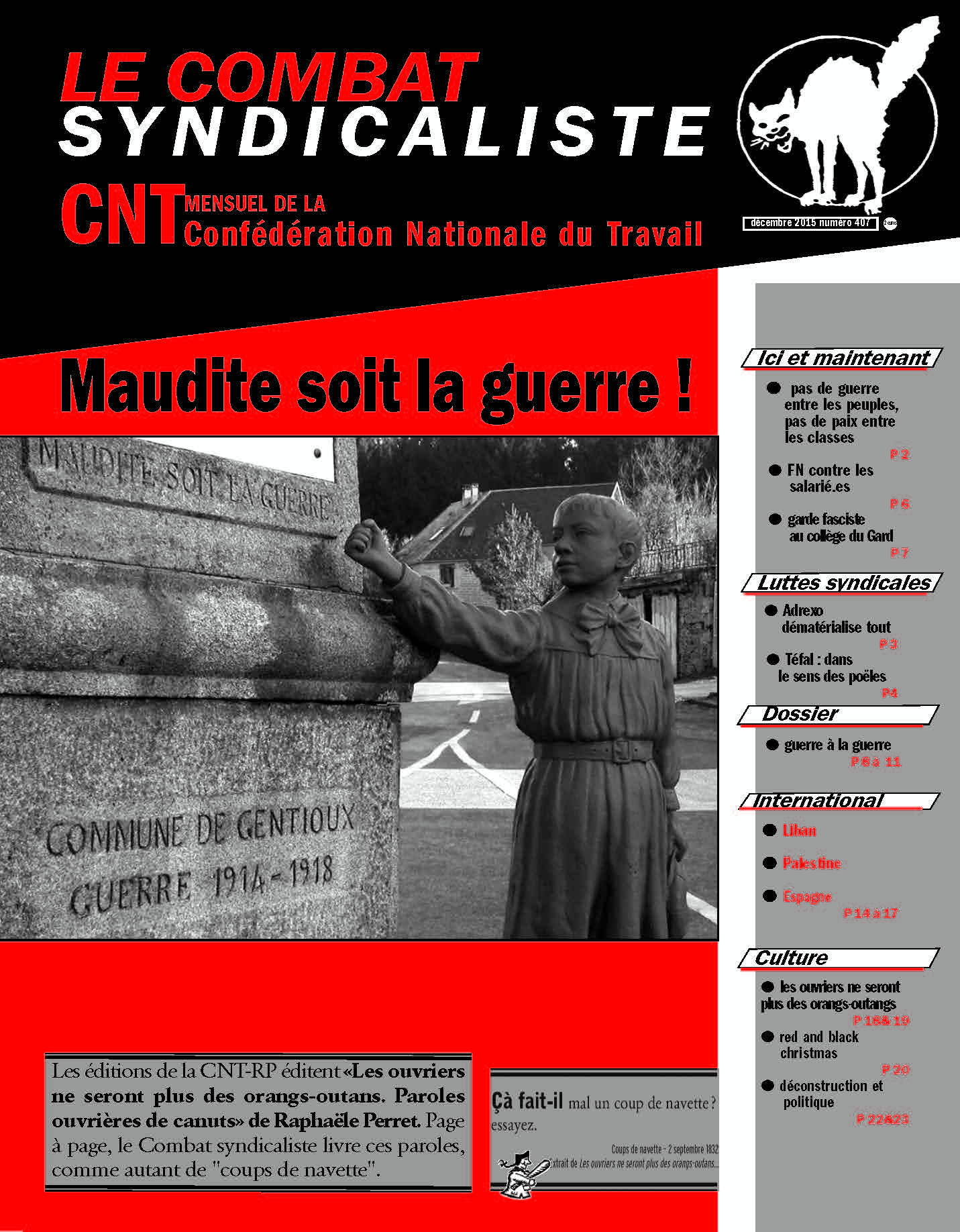<em>Le Combat syndicaliste</em> décembre 2015<br>Maudite soit la guerre