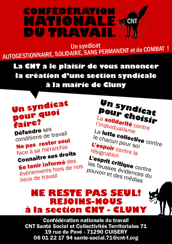 2020 - Tract pour la création de la section syndicale CNT à la mairie de Cluny