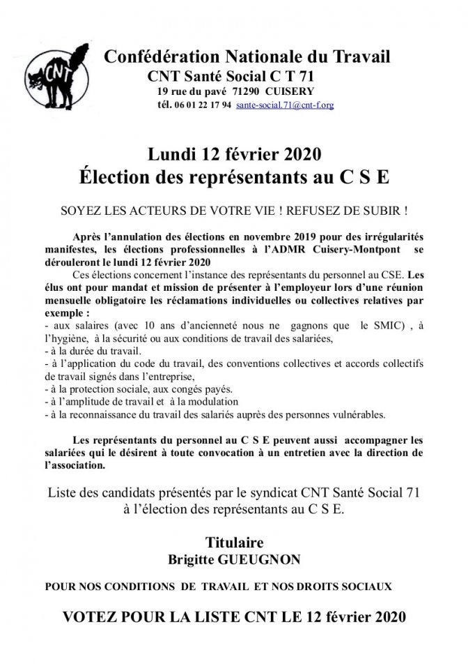 2020 - Tract élections au CSE ADMR